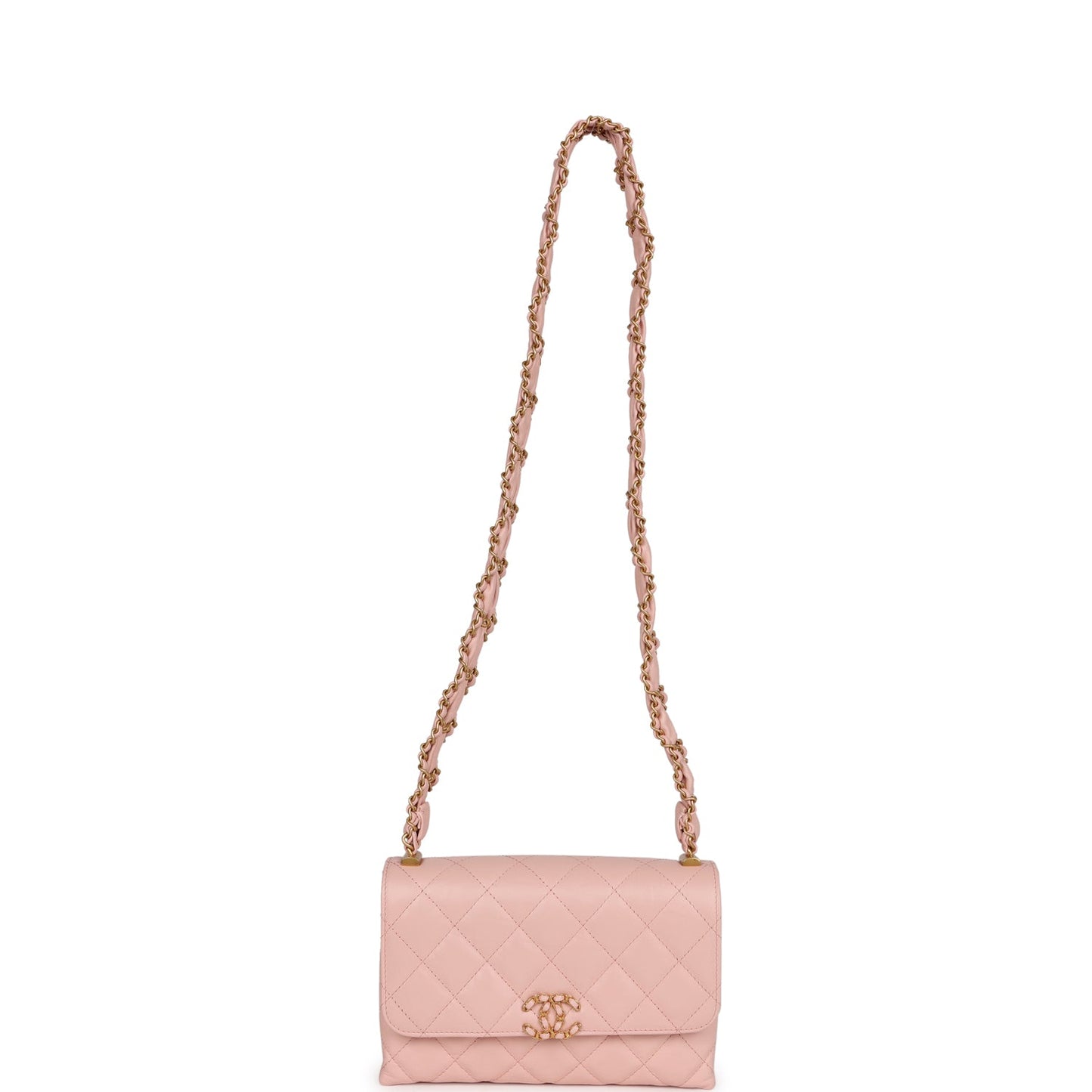 Chanel 19 Mini Flap Light Pink Aged Calfskin Brushed Gold Hardware