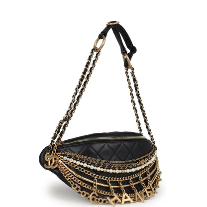 Chanel All About Chain Waist Bag Black Lambskin Antique Gold Hardware
