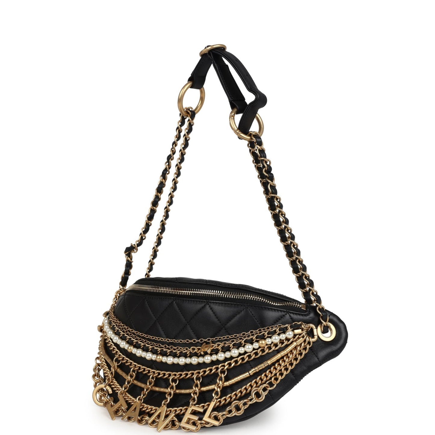 Chanel All About Chain Waist Bag Black Lambskin Antique Gold Hardware