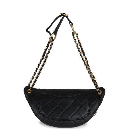 Chanel All About Chain Waist Bag Black Lambskin Antique Gold Hardware