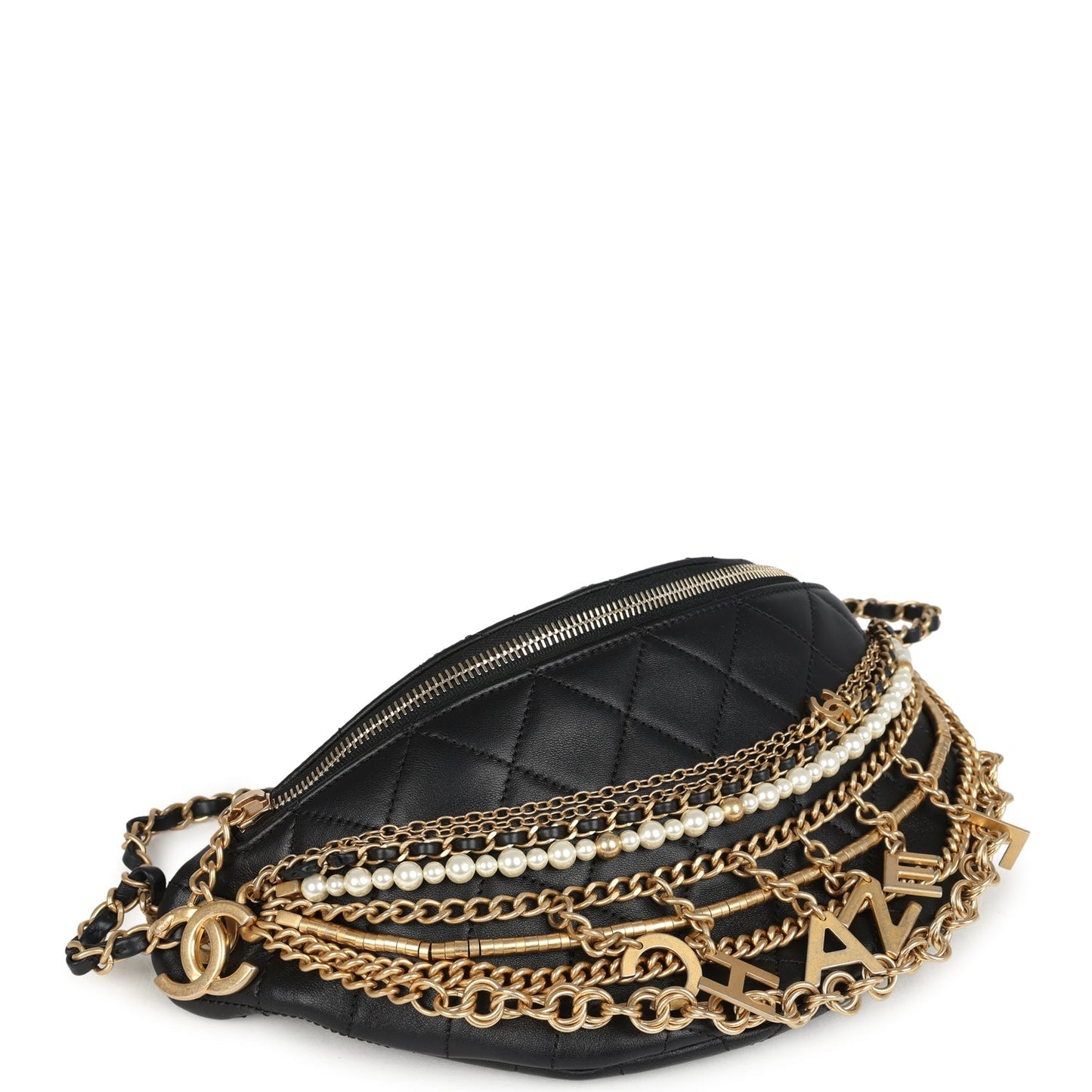 Chanel All About Chain Waist Bag Black Lambskin Antique Gold Hardware