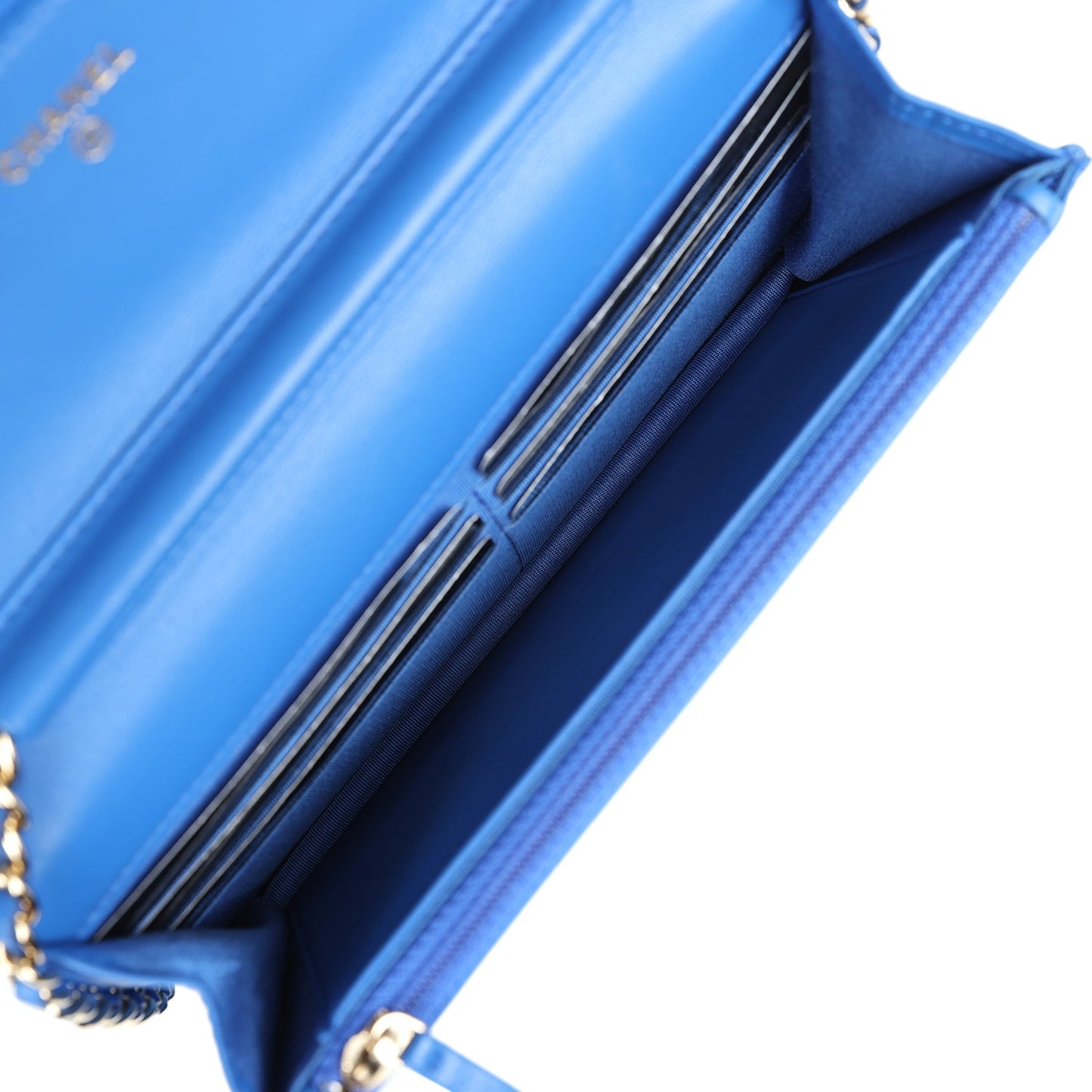 Chanel Boy Wallet On Chain WOC Electric Blue Lambskin Light Gold Hardware